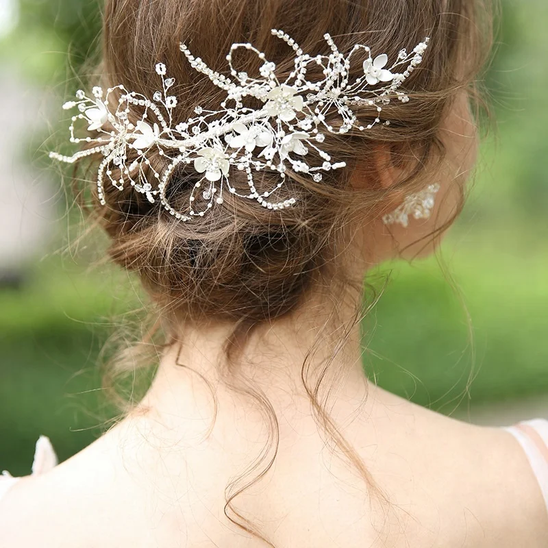 Luxury Crystal Pearl Flower Headdress Jewelry Bridesmaid Bridal Wedding Hair Combs For Women