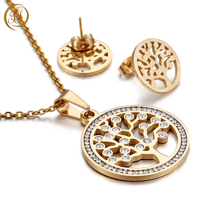 Fashion Zircon Life Tree Jewelry Custom Dubai Gold Plated Wedding Jewelry Sets