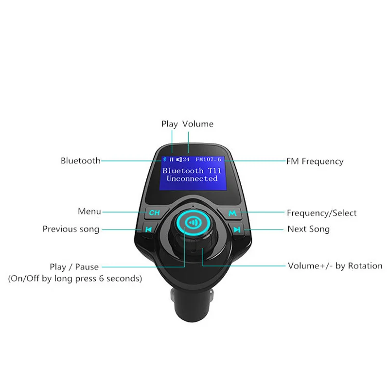 Hot T11 Blue tooth Handsfree Fm Transmitter Car Kit Wireless LCD Mp3 Player Modulator Radio Adapter USB TF Charger Flash Receive