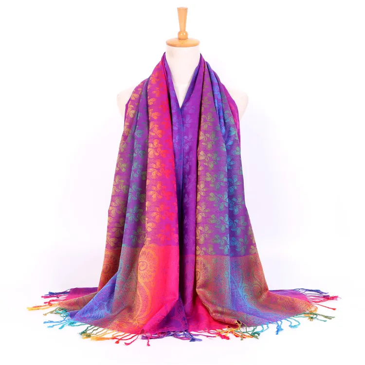 Colorful flowers Jacquard Scarf cotton pashmina Women Wrap Shawl tassels Scarves
