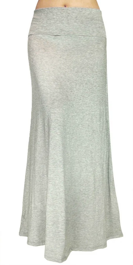 Women Solid Long Maxi Skirts Waist Foldover Full Length Lightweight Rayon Spandex