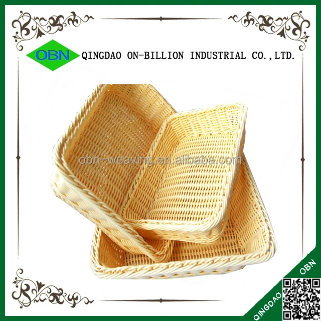 Rectangular hand weaving plastic rattan basket for bread