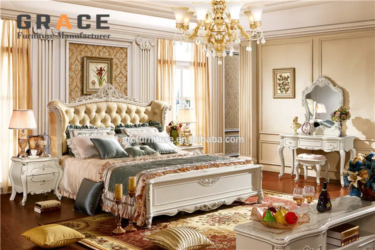 H8801W hotel antique designs of bed and dressing table with almirah