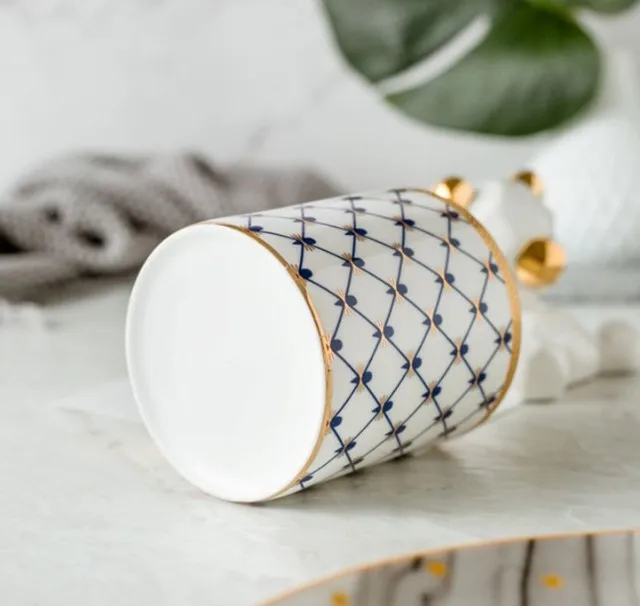 Nordic style light Luxury mug, Mosaic color stripe ceramic cups, porcelain tea couple mug for gifts