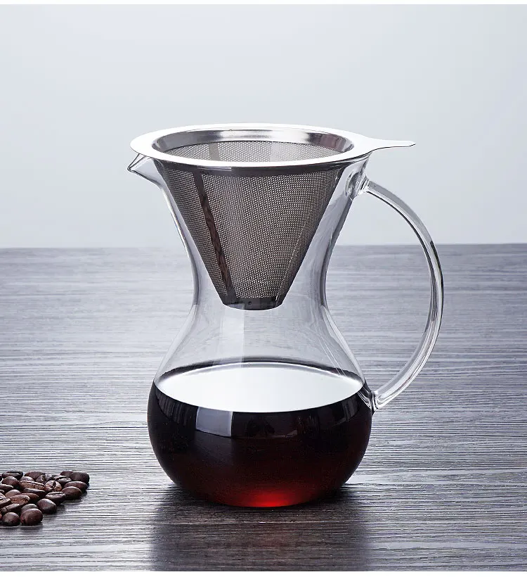 Convenient cleaning glass pour over coffee maker set with high drip coffee filter