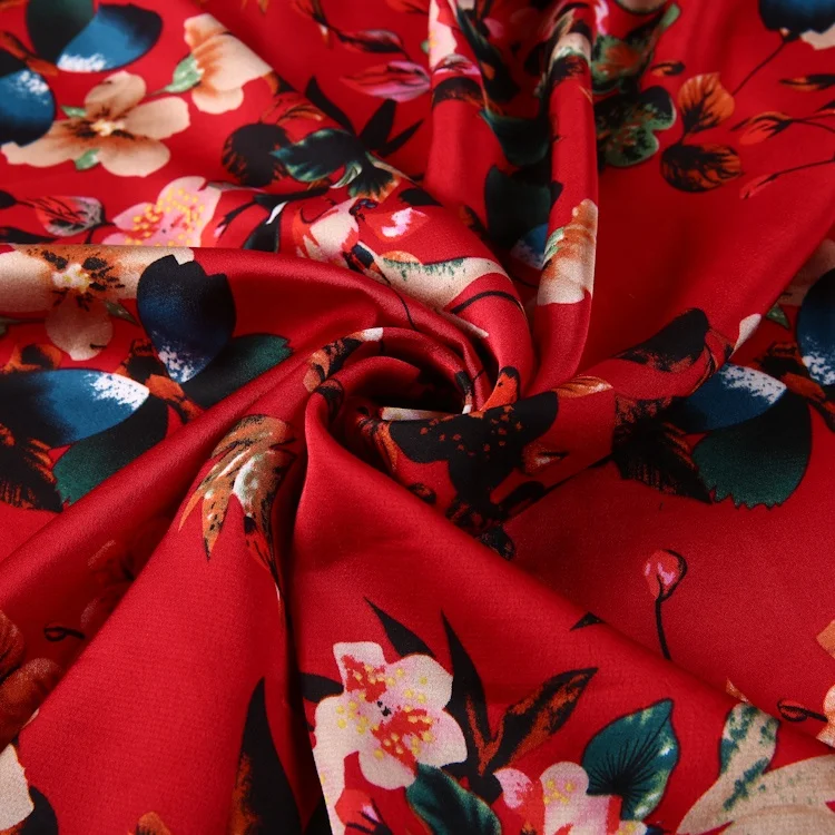
High quality polyester floral pattern dress materials bubble satin fabric for women 