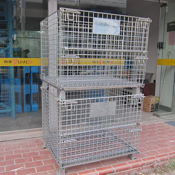 Metal stackable collapsible wire mesh container