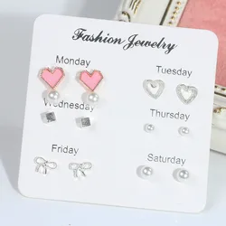 Cute silver needle color-preserving cute ear nail 100 sets of heart feather snowflake stud earing set for women