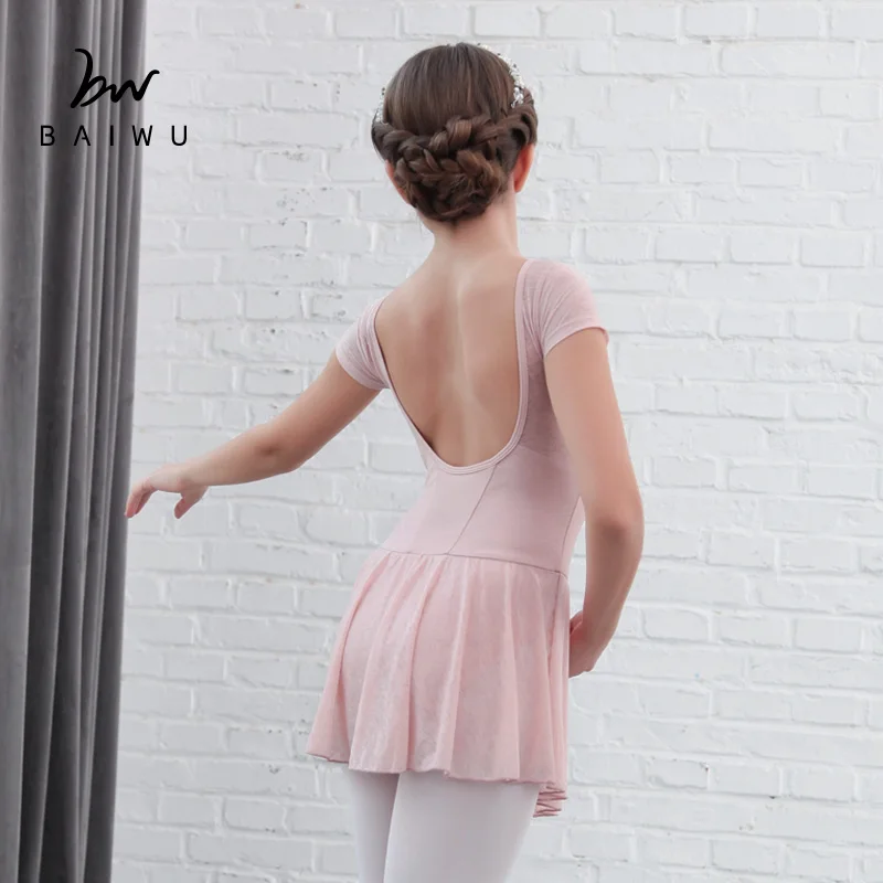 118242005 Short Sleeve Ballet Skirt  Front Pinch Kids Dance Dress