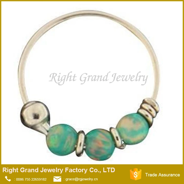 Твердые Позолоченные Перегородки Кольцо 3 Синтетические Огненный Опал Бисер Кольцо В Носу Хооп 22 Г 8 мм