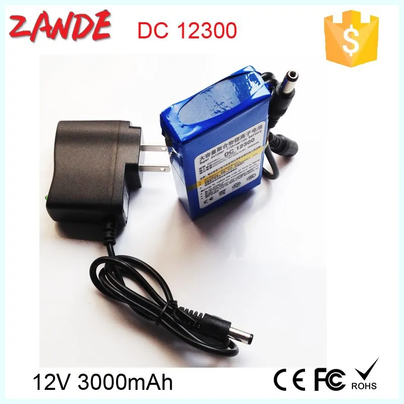 Super dc-12300 rechargeable lithium battery 12v 3000mah for security cctv and LED with power supply welcome OEM