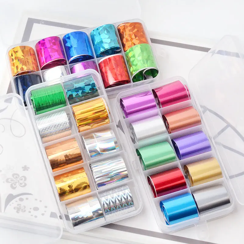 Set of 10pcs Starry Sky Nail Foil (10 colors) Holographic Paper Decals Nail Art Transfer Sticker 2*100cm Nail Tools