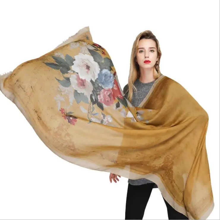 Цветочные Хиджаб шарф и шали из хлопка и льна с цветочным принтом цветочный шарф для женщин с длинными