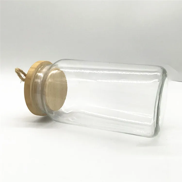 
Food containers in the kitchen Glass jars with wooden covers are used for storing food 