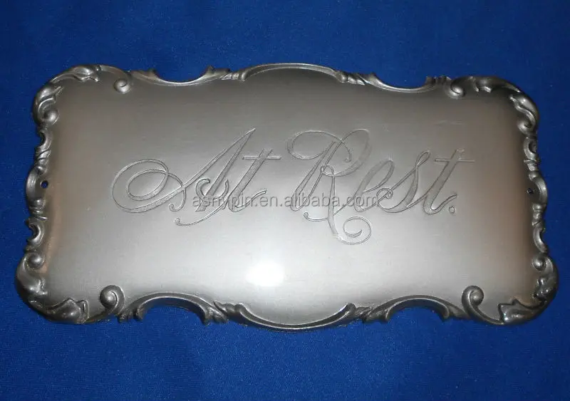
AT REST Macabre vtg Antique Art Nouveau Funeral Home Casket Plate Plaque Coffin 