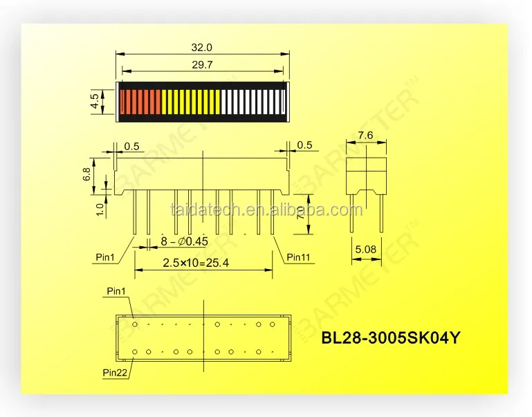 
Taidacent BL28-3005SK04Y LED Bar Graph Display 28 Segments 30mm LED Bar Graph DC Panel Meter VU Meter LED Bar VU Meter 