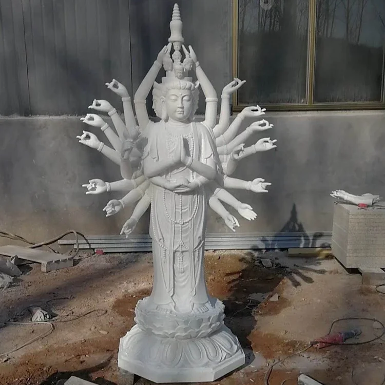 White marble thousand hand Bodhisattva statues stone kwan yin buddha statue