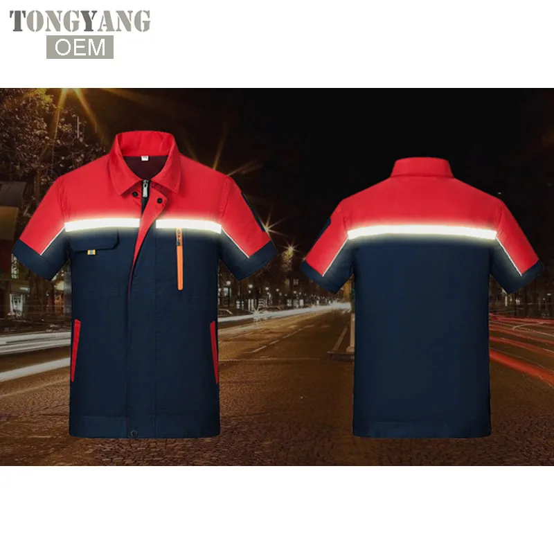 Тонкие Светоотражающие комплекты одежды TONGYANG для работы, унисекс, рабочая одежда, костюмы, куртка с коротким рукавом + брюки, рабочая фабричная форма