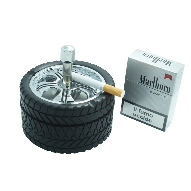 New originality   Car Tires Ashtray Press Rotary  Metal Ash Tray Ashtray  with Lids  Smokeless  Fashion Home Send Boyfriend Gift