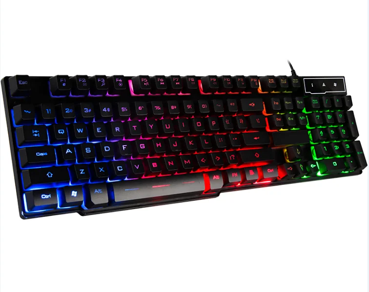 Hot Selling Custom Gamer Keyboard Laser Character Rainbow LED Backlit 104Keys Classic Layout Wired Gaming Keyboard for Computer