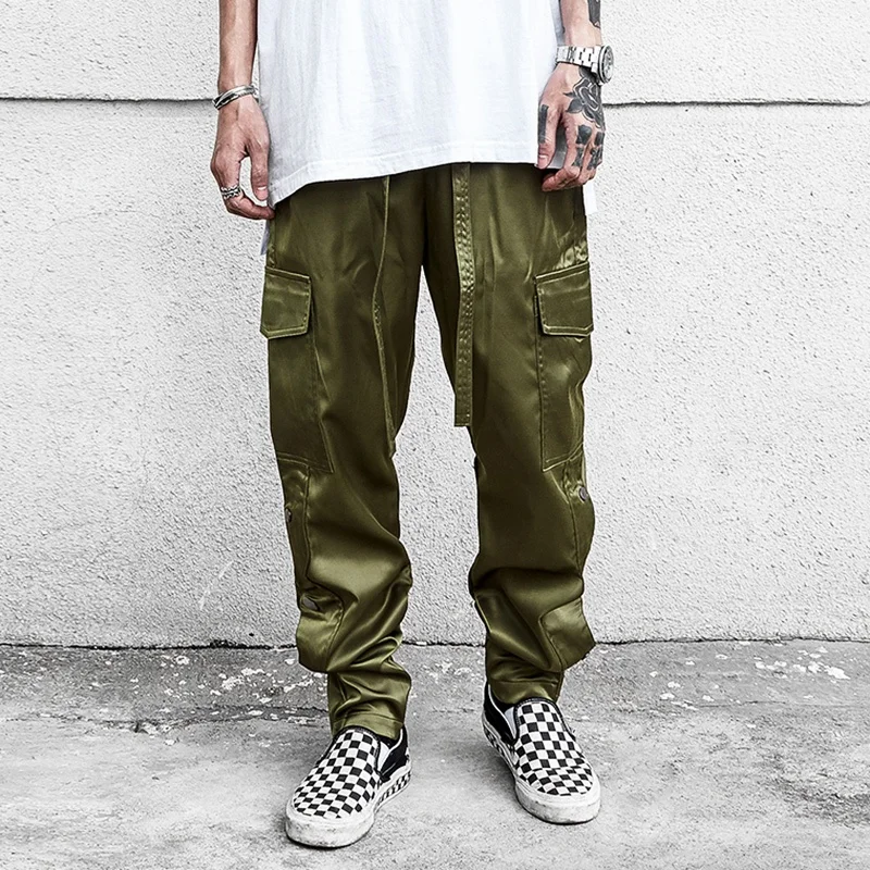 
New design multi pockets drawstring slacks loose casual trousers side snap buttons jogger sweat pants stock dropshipping 