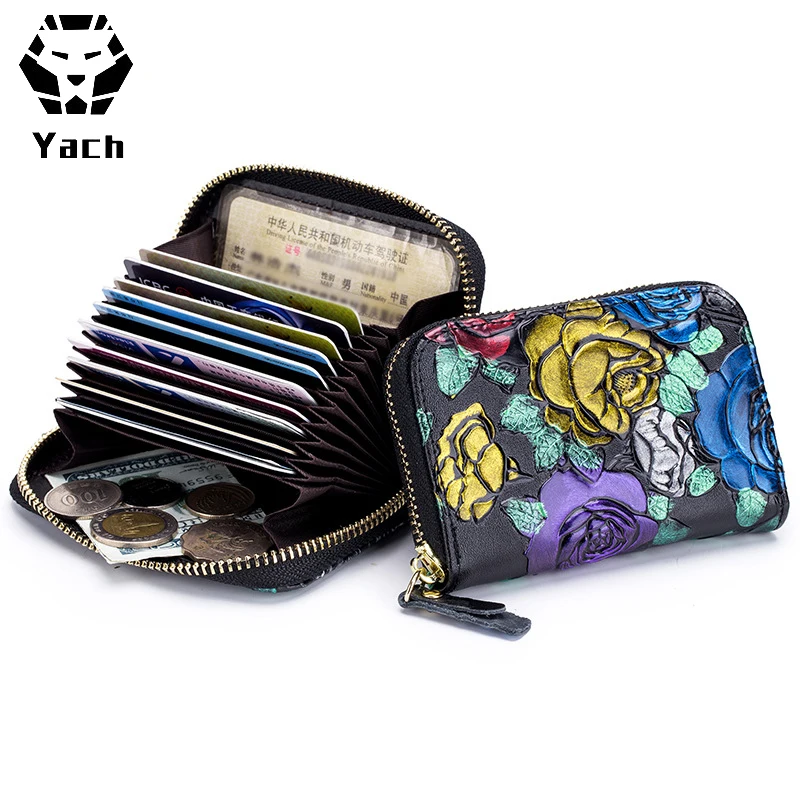 Large capacity handmade leather carving fashion design card holder hand zipper bag women long wallet ladies clutch purse