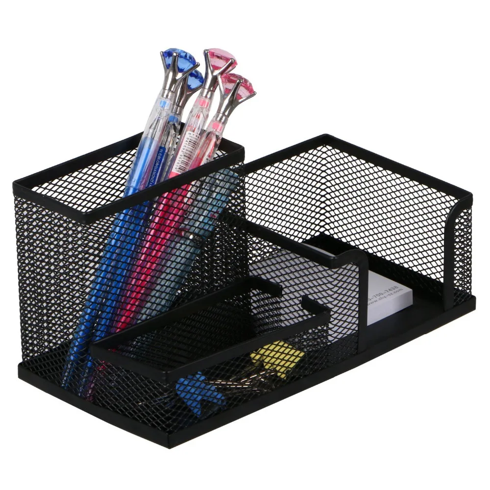 Wholesale Home Office School desktop stationary multifunctional black Metal Pen Desk Organizer
