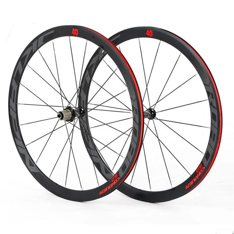 700C Road Bicycle Carbon Fiber Hub Wheelset Fat Spokes 40mm Rims