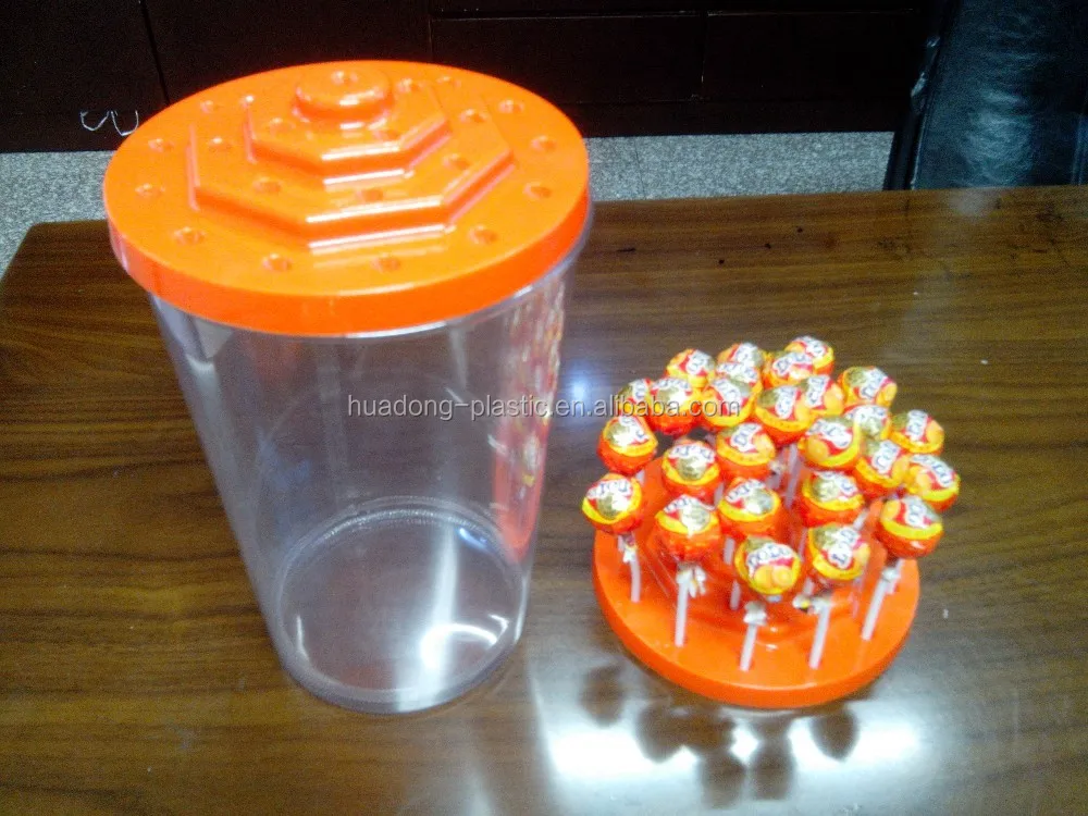 Plastic barrel with display lid for lollipops