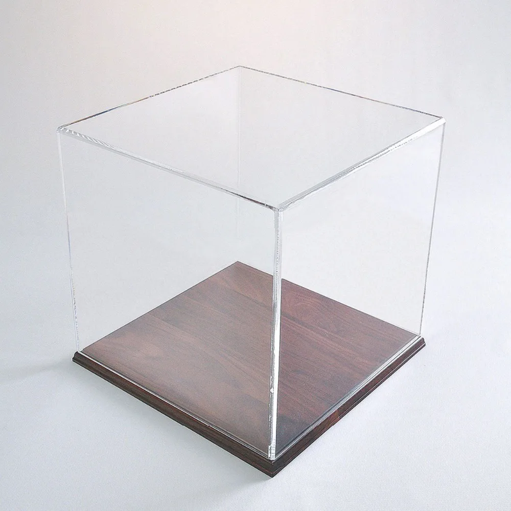 Factory Custom Countertop Wooden Base Rectangle Shoe Display Box Acrylic Light Doll Toy Model Display Case