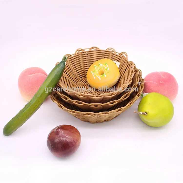 Flower-side graceful handweaved fruit italy Plastic Rattan  round lined basket for food or snack