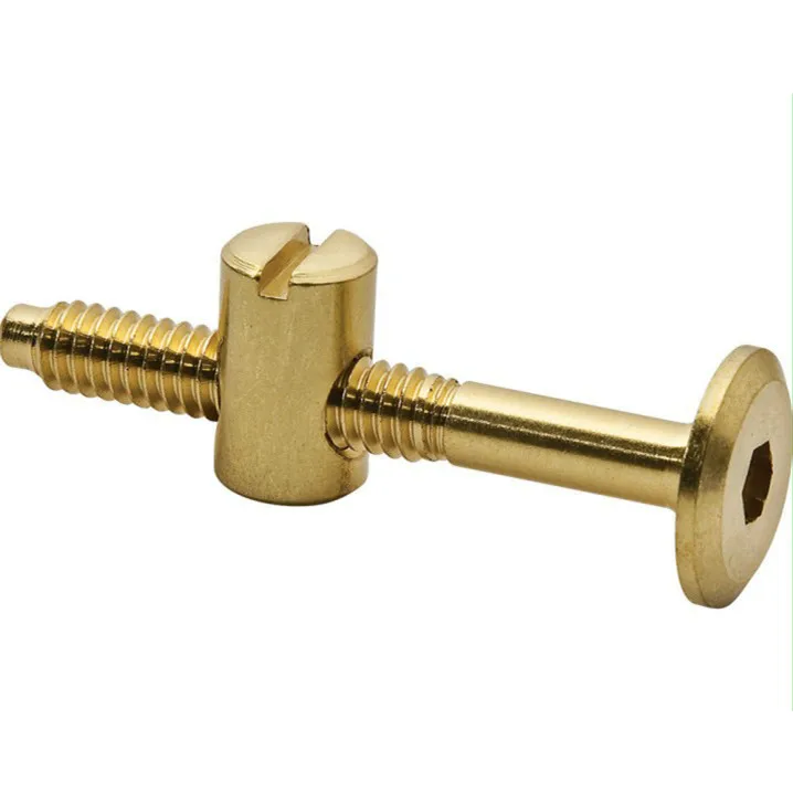 Латунные специальные болты с плоской головкой и шестигранной головкой и шлицевые цилиндрические мебельные гайки и болты