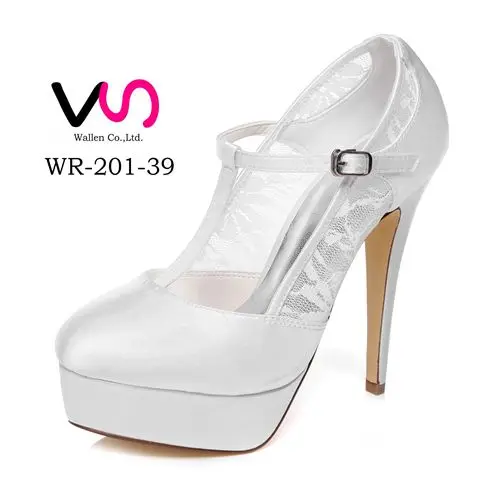 sexy high heel pump platform dyeable satin handmade wholesale bridal shoes with lace in WR-201-39