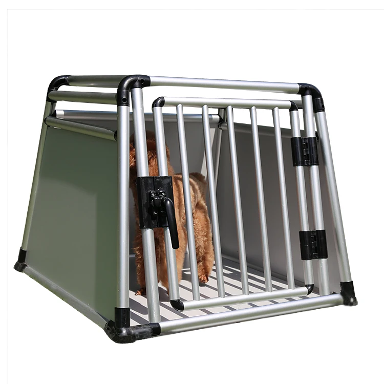 High quality single-door aluminum transport dog carrier pet cage round tube transport box dog cage
