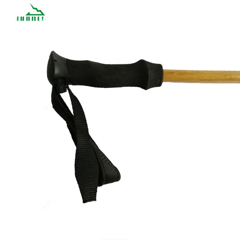 Factory price 3 sections trekking pole with bamboo surface outdoor portable telescopic aluminum pole hiking cane walking sticks