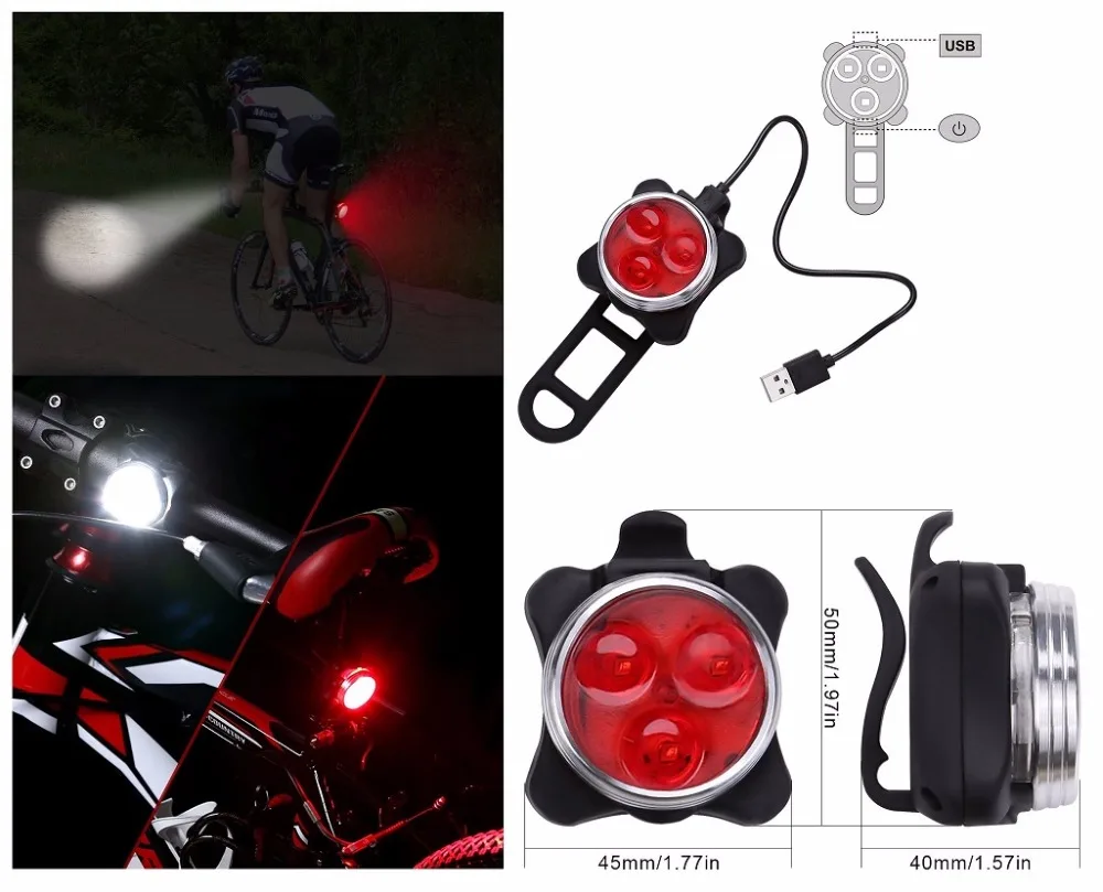 160lumen USB rechargeable red 3w Led Bike tail light