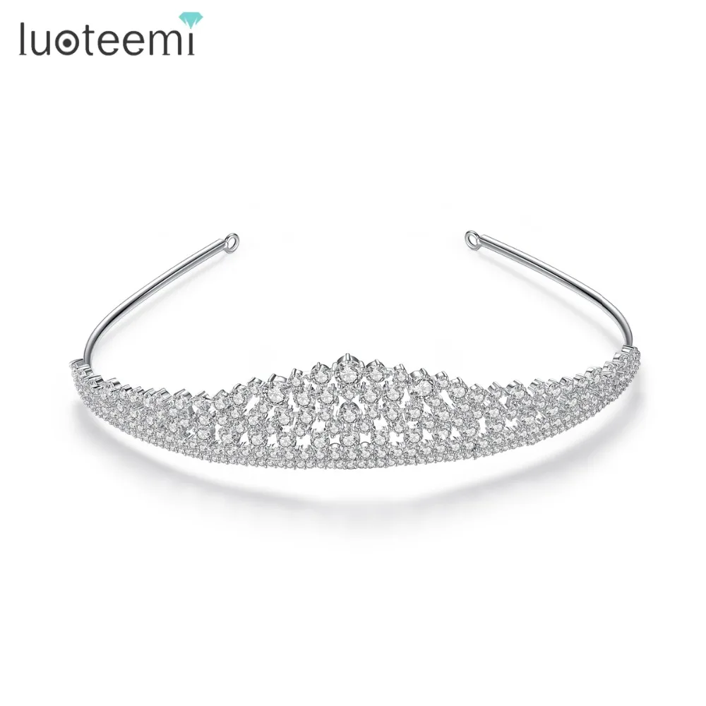 LUOTEEMI Clear Wedding Bridal CZ Crystal Tiara Crowns Princess Queen Pageant Prom Veil Tiara Headband
