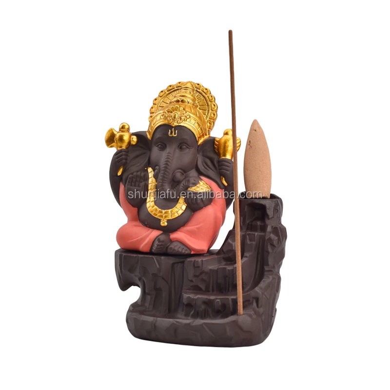 Elephant god Censer Holder Waterfall Flowing incense Cone Ganesha Ceramic Backflow Incense Burner