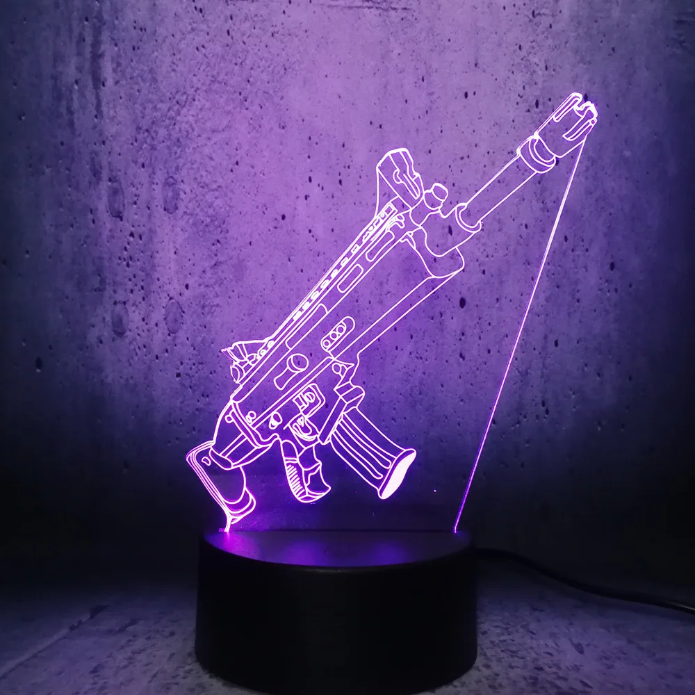 Cool 3D Submachine gun toy Led Night Light Battle Royale Game PUBG TPS SCAR-L Rifle USB RC Lamp Theme Party Christmas kids Gift