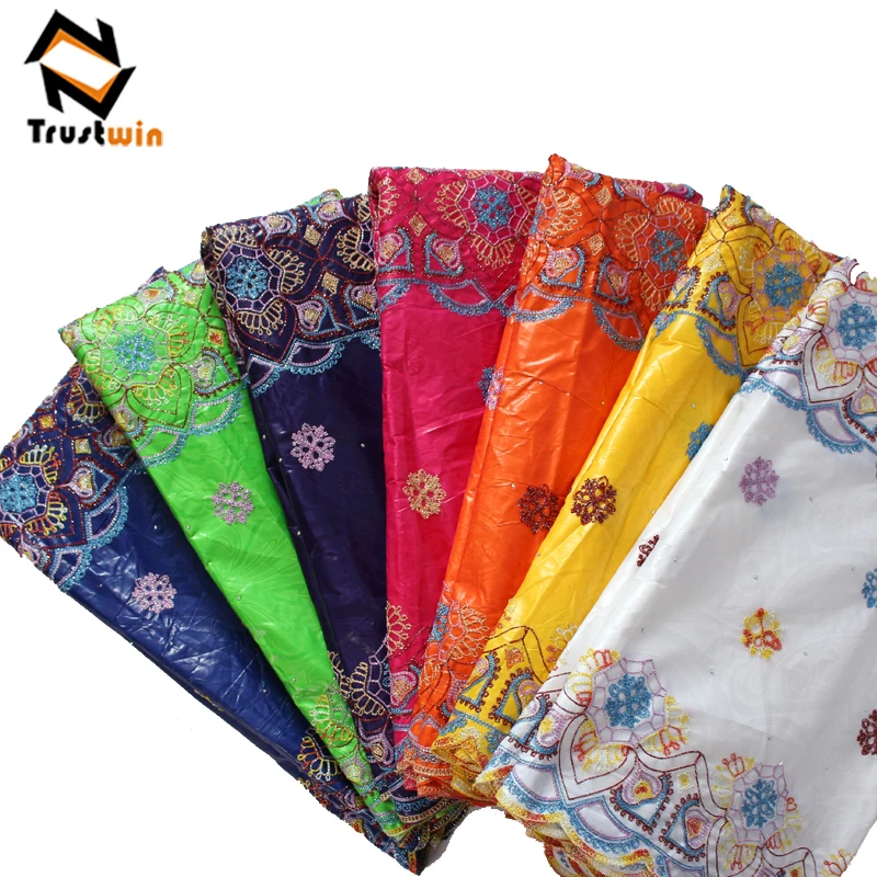 Hot Selling Bazin rich African Lace Fabrics 5 Yards Bazin with 2 Yards French Lace For Dresses