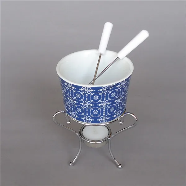 Cylindrical shape customized design porcelain mini white fondue set for tableware