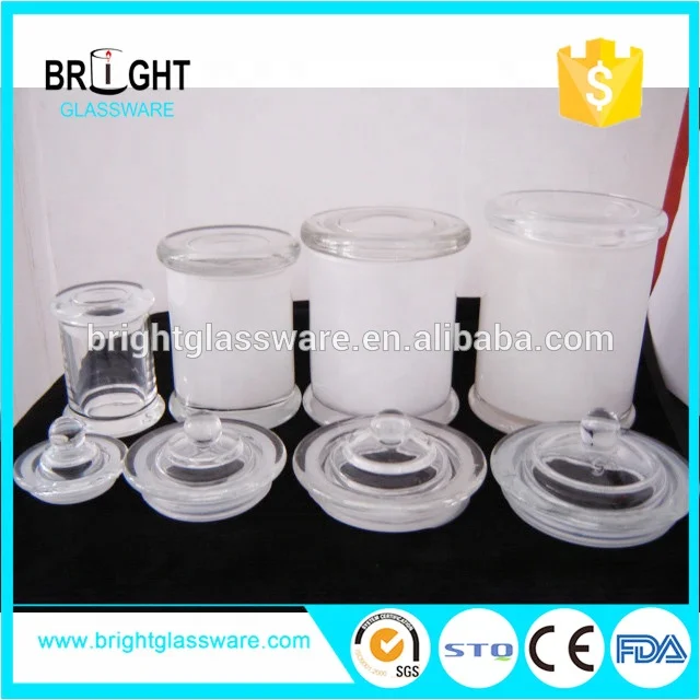 Moulded Press Ivory Colour Glass Metro Jar and Candle with Knob Lid China Supplier
