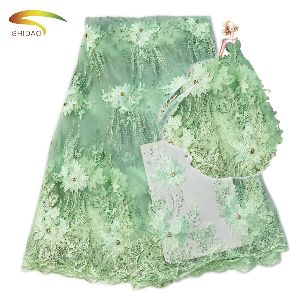 Wedding embroidery voile burgundy dress crystal lace fabric african with stone