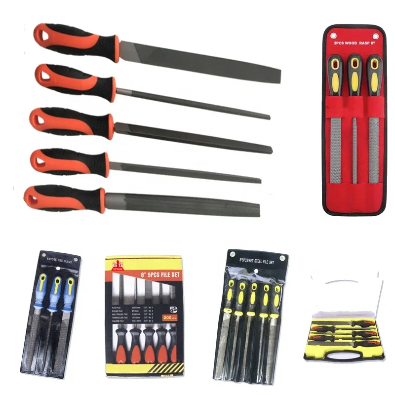 
TPR ABS handle 5pcs Steel File Set Included Flat Round Triangle Square Half Round Steel File Diamond Needle Mini File set 