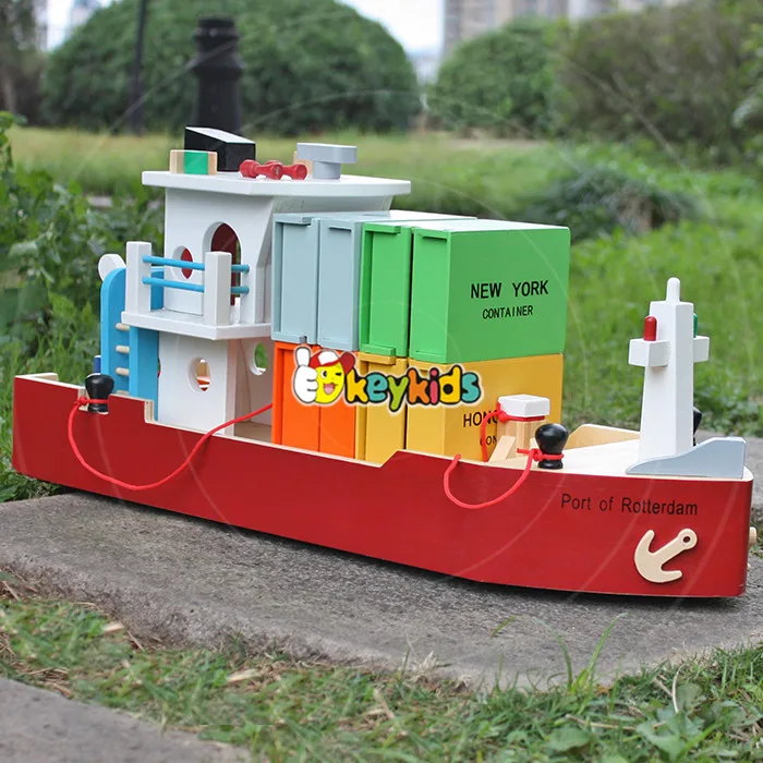 2016 wholesale baby wooden toy cargo ship, best sale toddlers wooden toy cargo ship, funny wooden toy cargo ship W04F006
