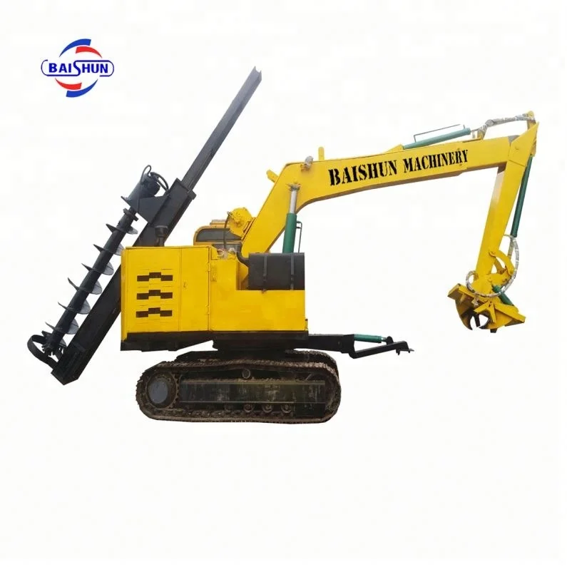 Electric Pole Installation By Used Engineering Auger For Earth Drilling Tractor