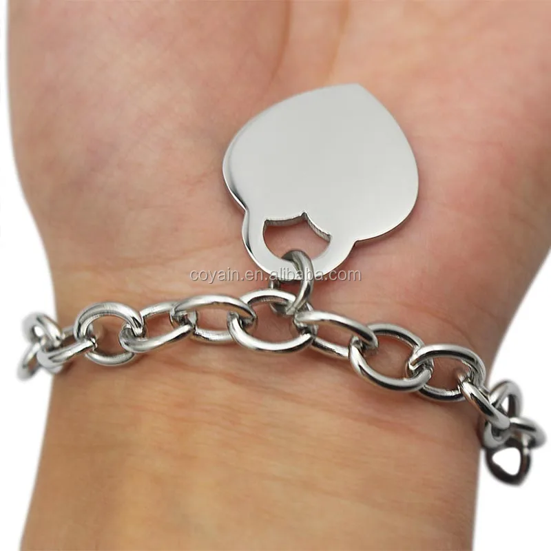 Classes Plain Heart 316L Stainless Steel Charms Metal Love Bracelet