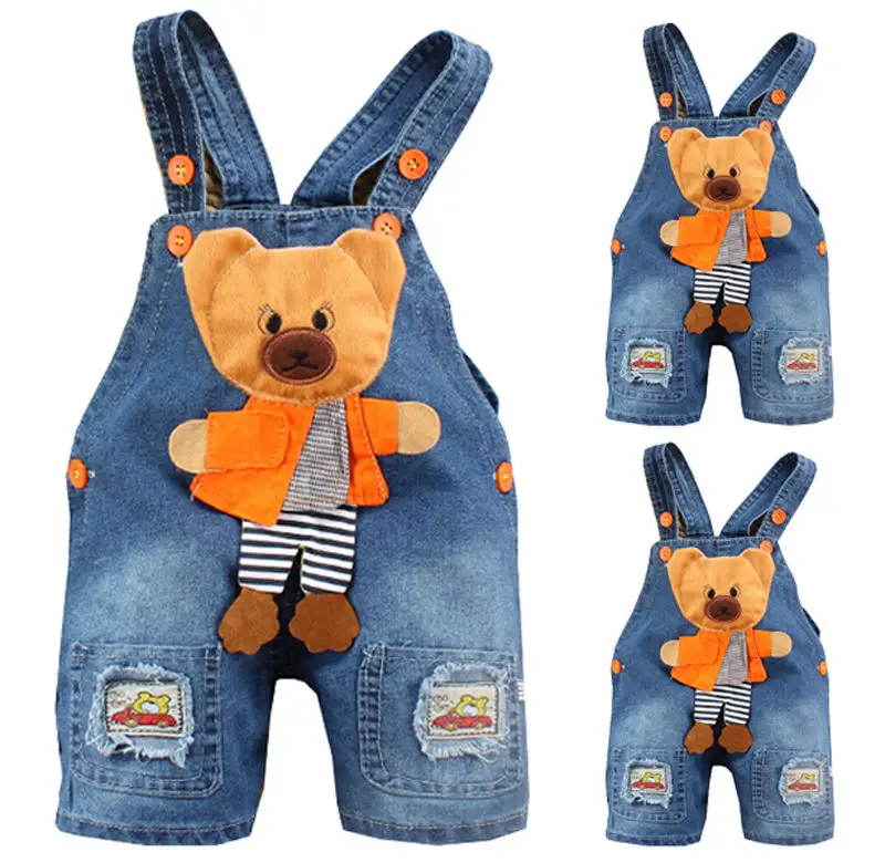 Fashion Baby Boy Cute Bear Denim Jeans Trousers Rompers Kid Playsuits Dungarees Overall