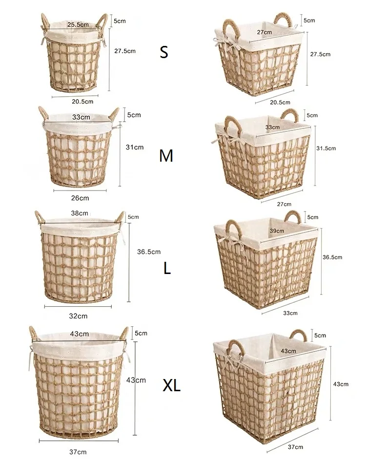 Wholesale Retro Square Hemp Jute Rope  Rattan Storage Basket