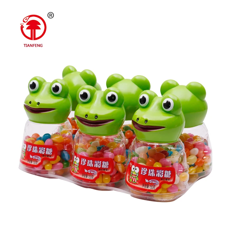 Mixed fruity flavor frog shaped jelly bean low sweet candy bottle halal hot selling mix sweet jelly bean